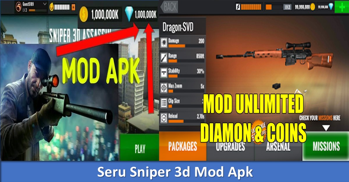 Sniper 3d мод много денег и алмазов